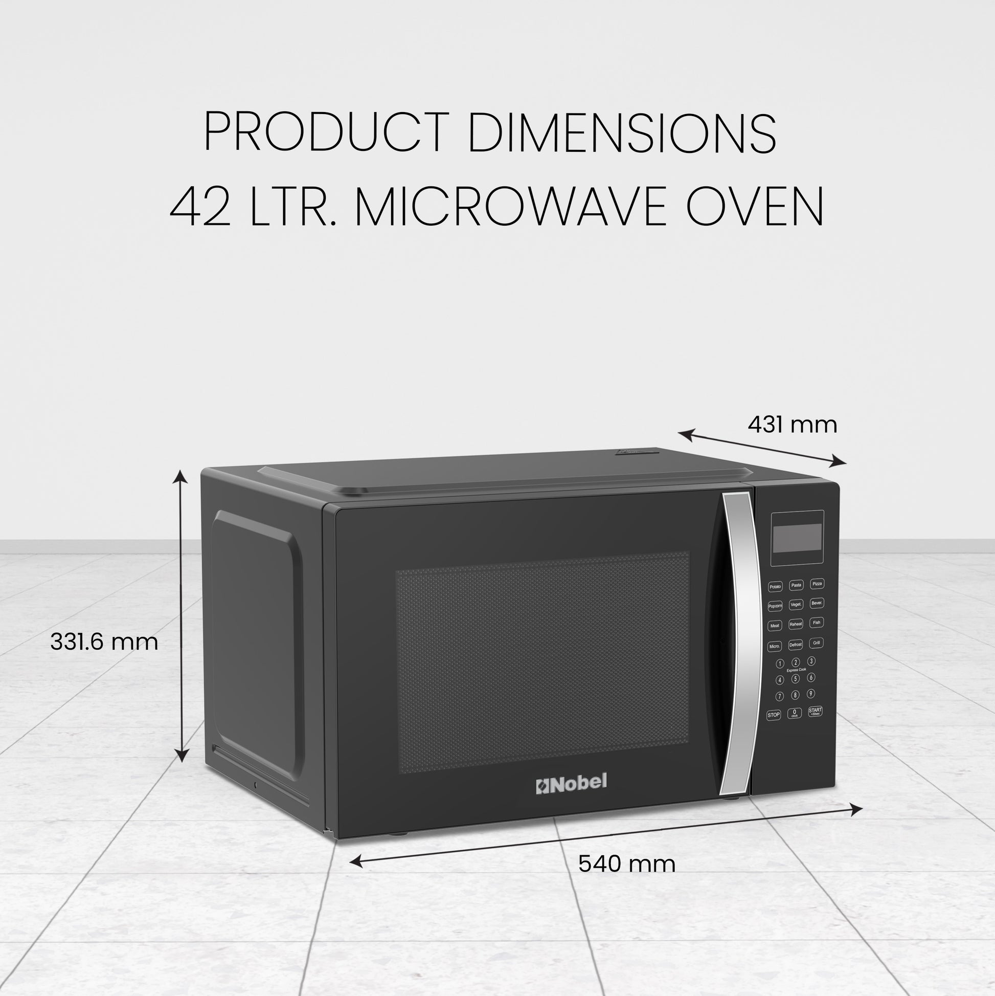 Nobel 42 Liters Capacity Microwave Oven, Membrane Control, Defrost Setting, 8 Auto Menu Cooking, 10 Power Levels, Silver Handle Door Opening with 2 Year Warranty NMO55D Black-9