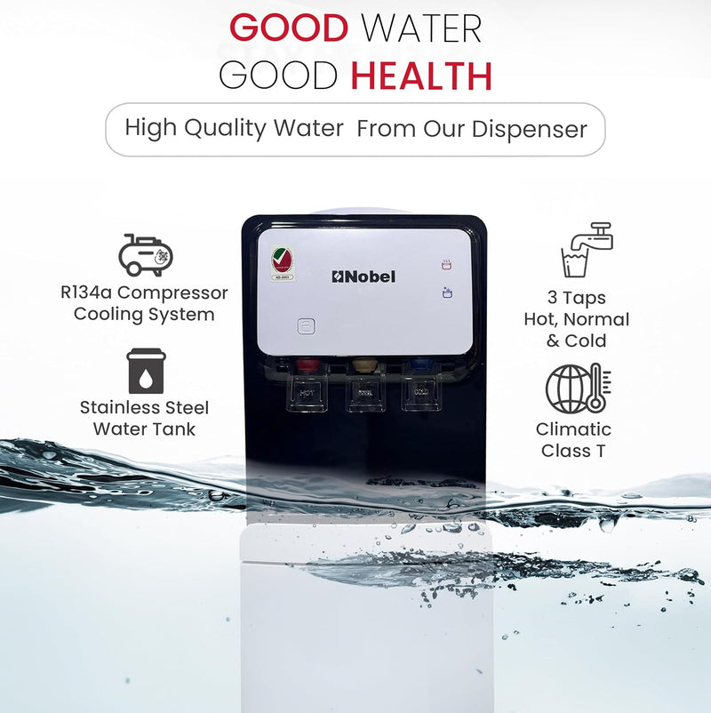 Nobel 3 Tap Water Dispenser, Freestanding Dispenser, Hot, Normal & Cold, R134a Compressor Cooling, Storage Cabinet NWD1700 White-4