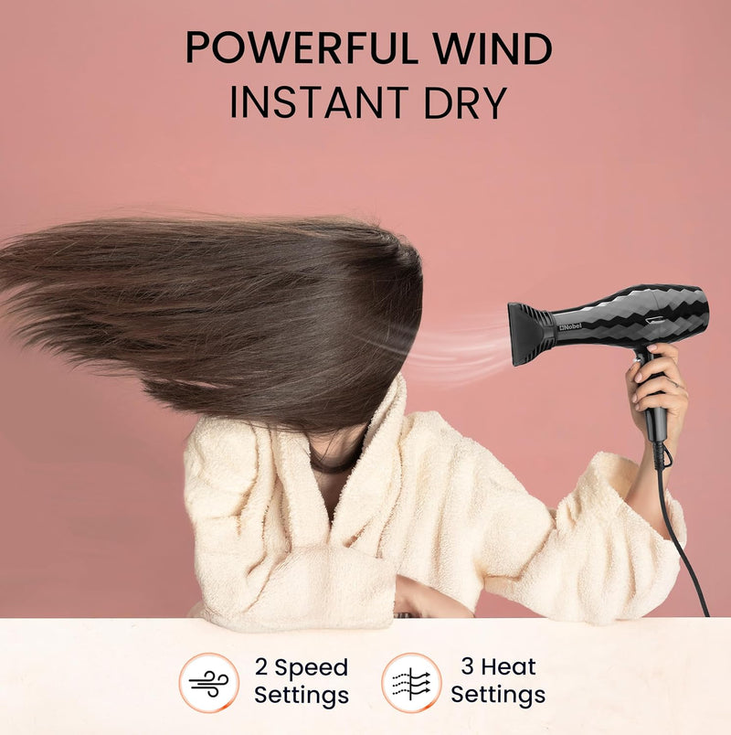 Nobel Hair Dryer 1500W with Pure Copper DC Motor Fast Dry, Overheat Protection, Cool Button, 2 Speeds, 3 Heat Settings - NHD850-5