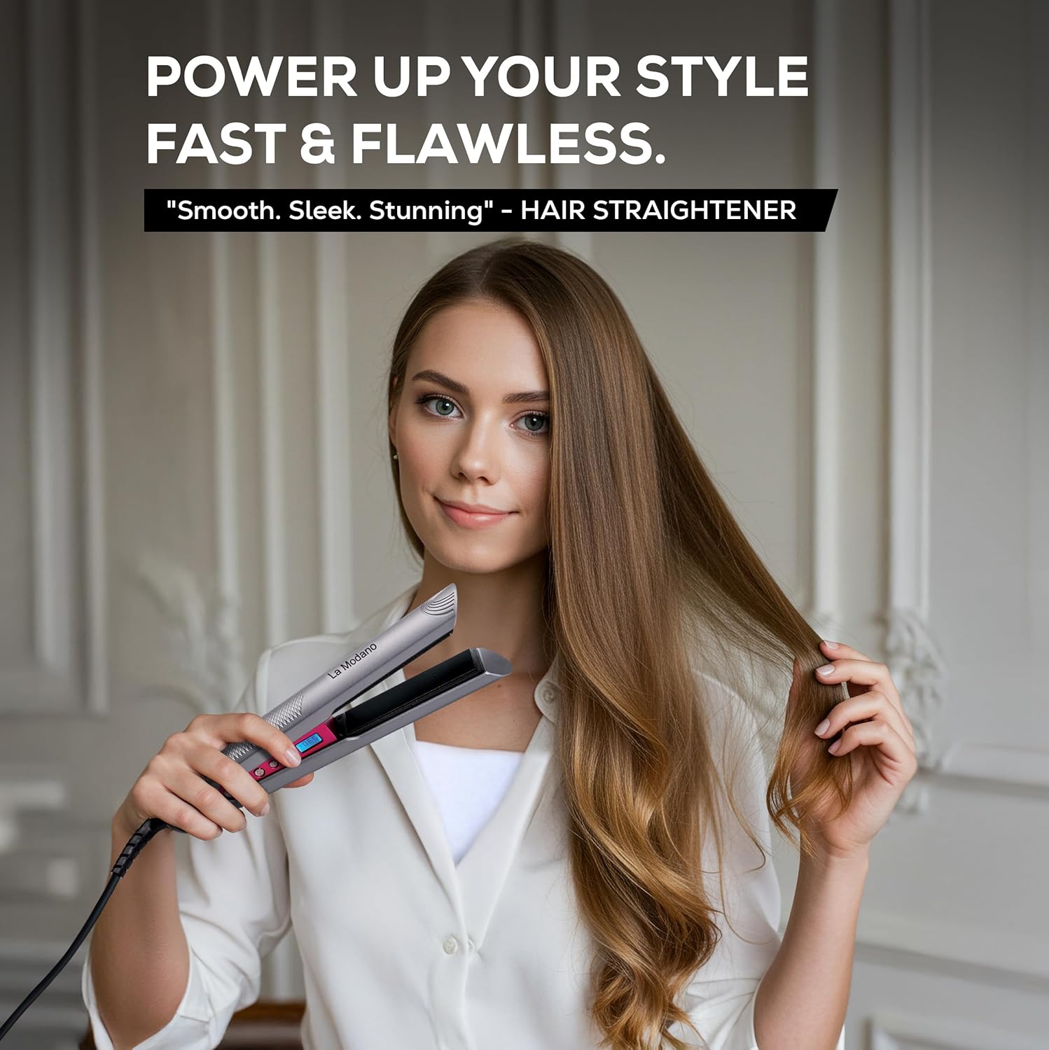 La Modano Hair Straightener with Ceramic Coating 8 Temperature Levels, LCD Display, PTC Heating, Lock Function Model - LMHS450