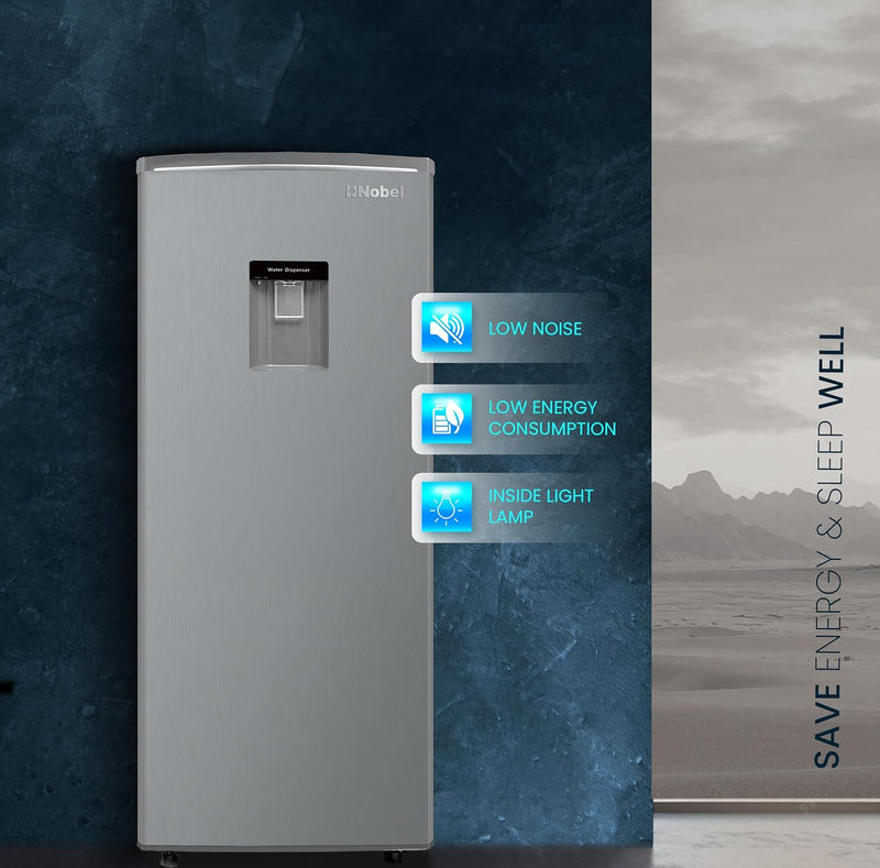 210L Gross, 190L Net Single Door Refrigerator with Water Dispenser, Defrost, Recessed Handle, Vegetable Crisper - NR210SS-7