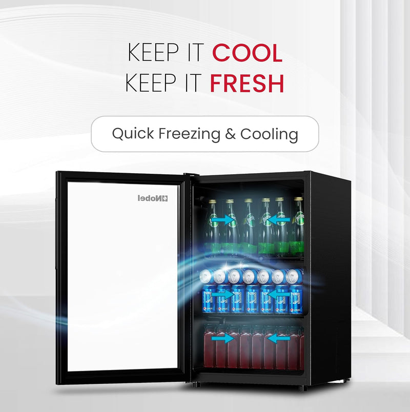 NOBEL BOTTLE CHILLER Black 132 LTR Glass Door METAL SHELF WITH WOOD FRONTAL FRAME NBC140RH-3