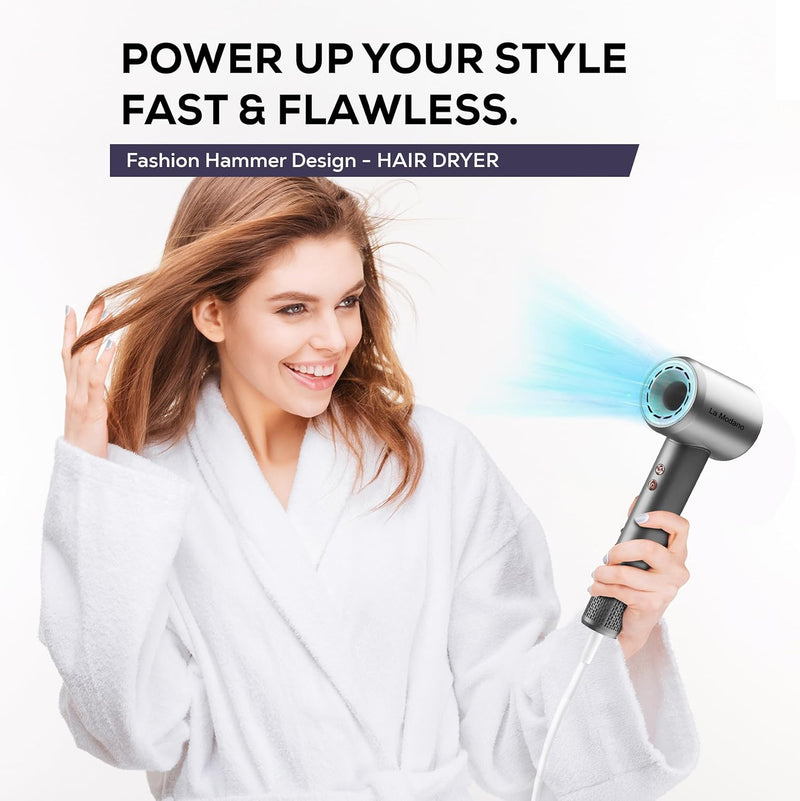 La Modano Professional Hair Dryer 1500W with Diffuser Fast Drying, BLDC Motor 110000RPM, 3 Speeds & Heat Settings - LMHD955-2