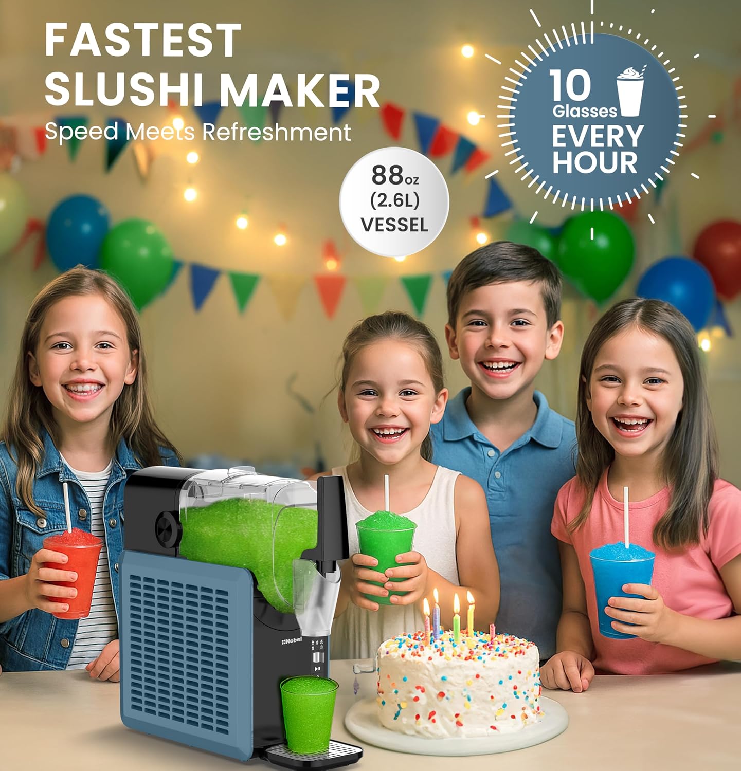 Nobel Slushi Frozen Drink Maker 2.6L | 5-in-1 Modes – Slushie, Frappe, Milkshake, Cold Drink & Clean | Child Lock, Removable Barrel, Low Noise | 220W, 220-240V - NSIM365EX-2