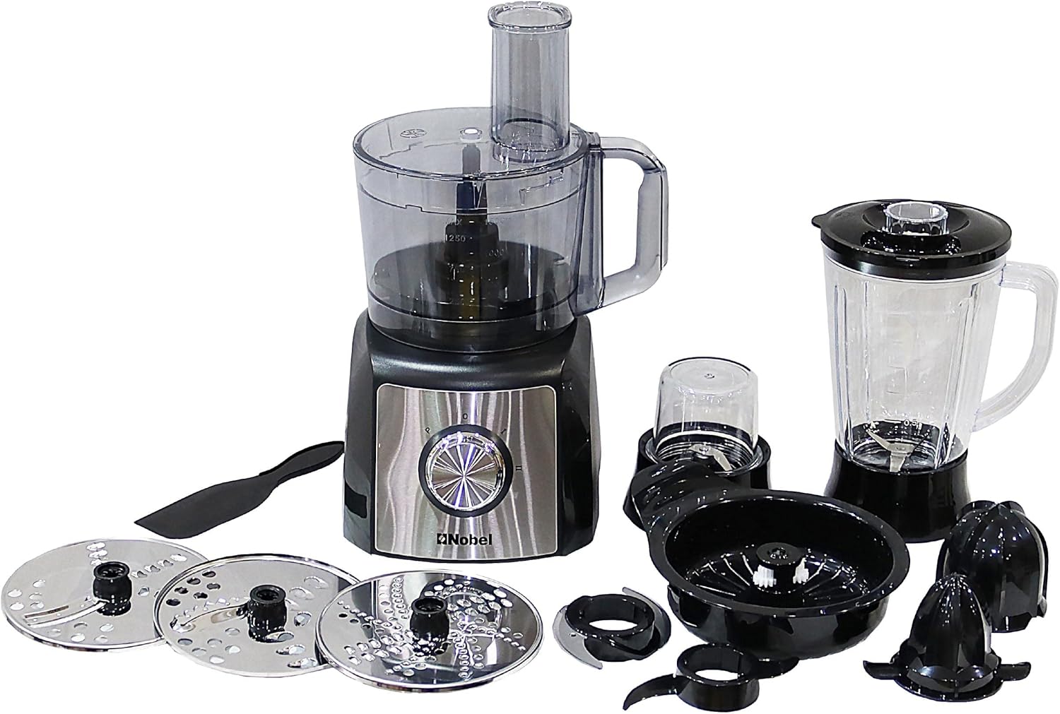 NOBEL 10 in 1 Juicer Food Factory 1.5 Litre 800W 2 Speed - Pulse 3 Cutting Plates Over Heat Protection Anti Slip Feet NFP777E Black with 1 Year Warranty-7