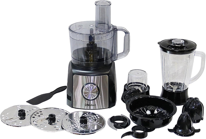 NOBEL 10 in 1 Juicer Food Factory 1.5 Litre 800W 2 Speed - Pulse 3 Cutting Plates Over Heat Protection Anti Slip Feet NFP777E Black with 1 Year Warranty-7