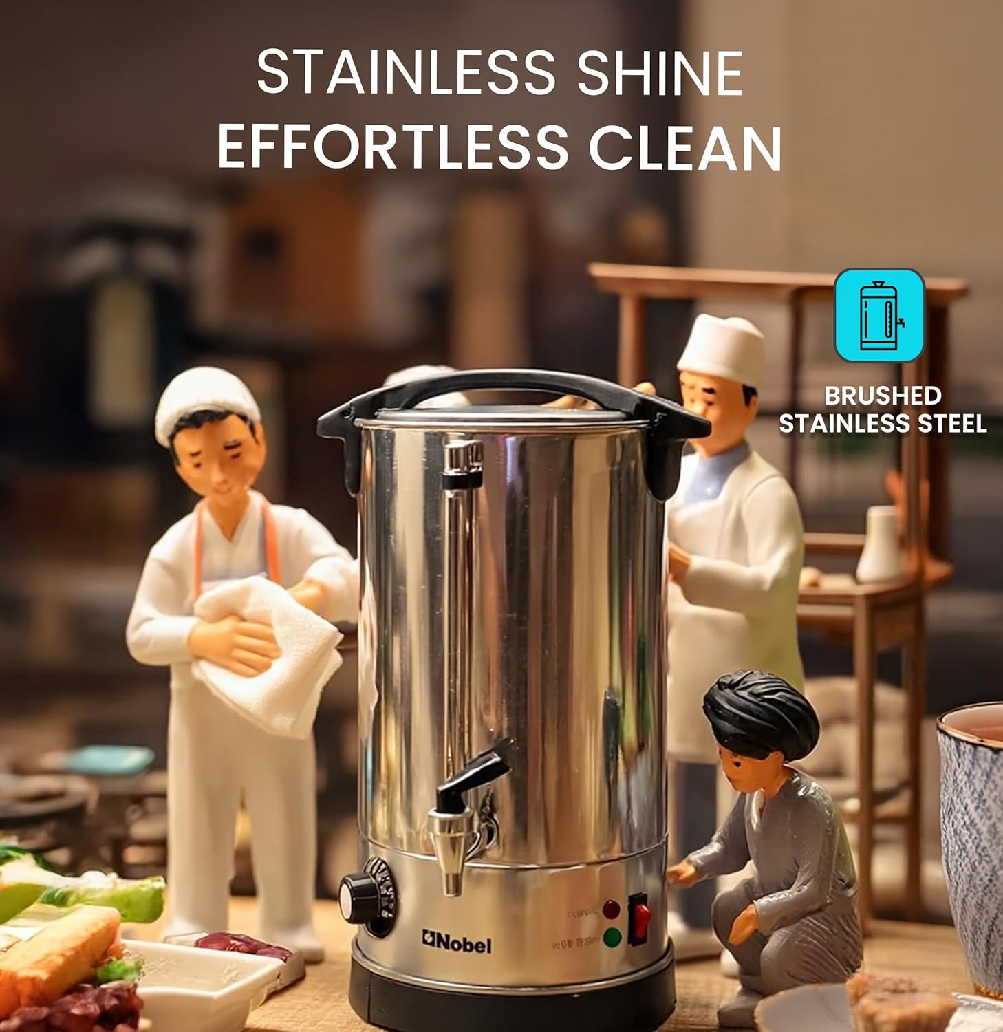 Nobel 10L Water Boiler – Stainless Steel Double Wall, Safety Lock Lid, Non-Drip Faucet, Keep Warm Function - NWB1000-5
