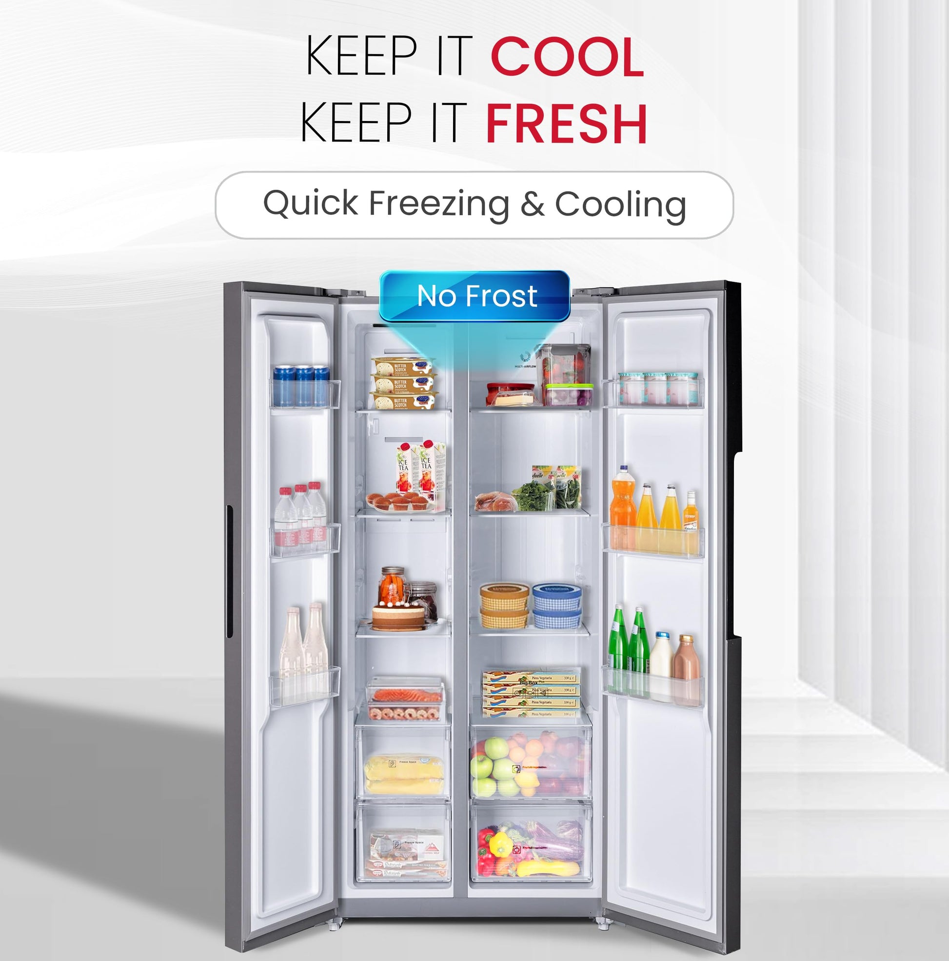 Nobel Side by Side Refrigerator 518 Ltr, Inverter Technology, LED Display, R600a Refrigerant - Inside LED Light, Condenser, Removable Gasket - Adjustable Legs NR700D Silver-2