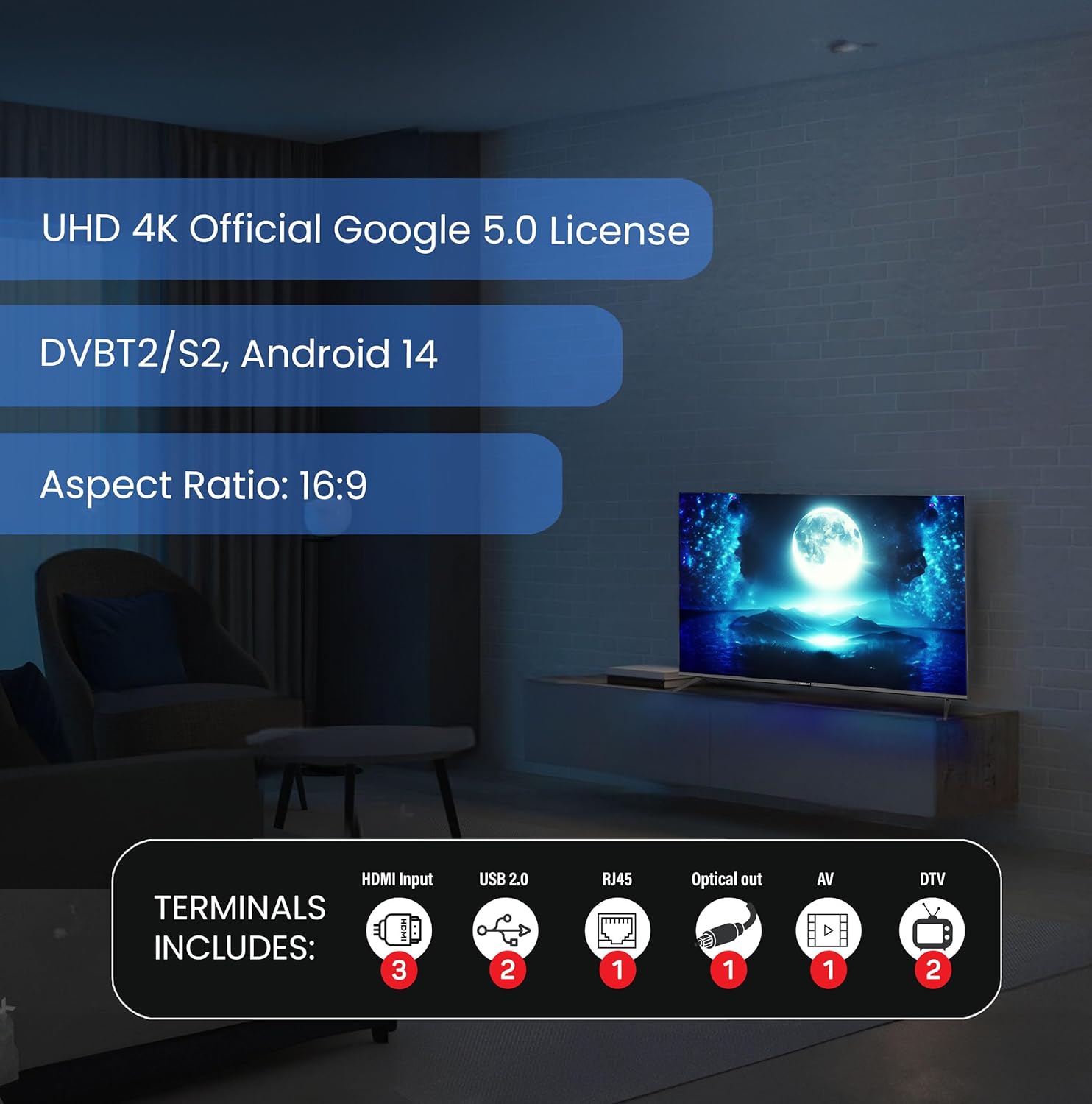 Nobel 50-Inch 4K UHD Google TV Smart TV, Dolby Sound & Voice Control, Android 14, Netflix YouTube Prime, Wi-Fi & Bluetooth Connectivity – UHD50G-8
