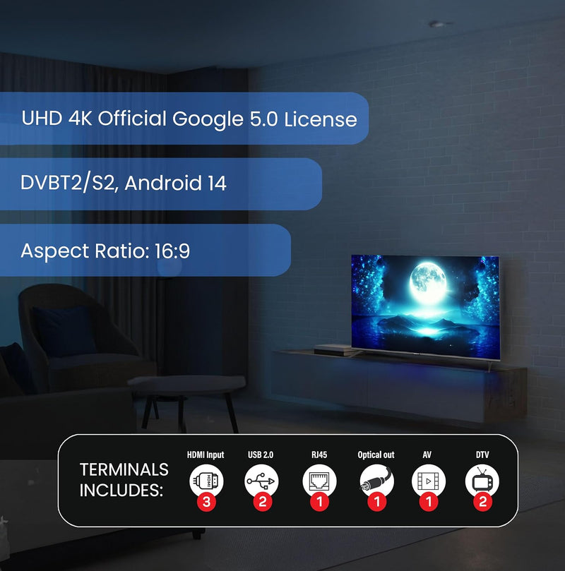 Nobel 50-Inch 4K UHD Google TV Smart TV, Dolby Sound & Voice Control, Android 14, Netflix YouTube Prime, Wi-Fi & Bluetooth Connectivity – UHD50G-8