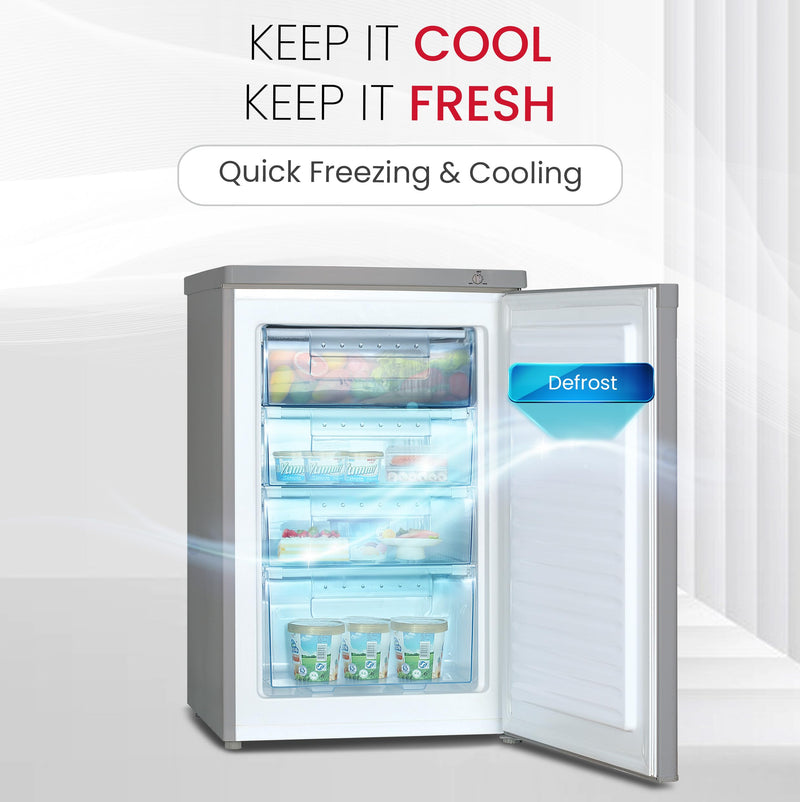 Nobel 90 Ltr Gross & 85 Ltr Net Single Door Upright Freezer Manual Defrost, with 4 Drawers, Recessed Handle, Reversible Door, Temperature Control & Adjustable Leveling Feet NUF255S Silver-6
