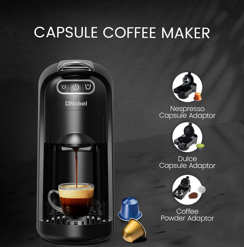 Nobel Multi-Capsule Coffee Machine 1400W Compatible with Nespresso, Dolce Gusto & Ground Coffee, 700ml Tank, Fast Heating in 40 Seconds - NCM35C-1