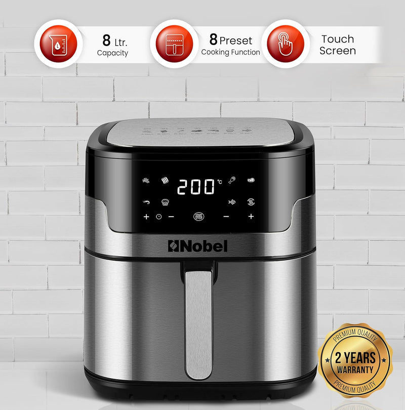 Nobel Air Fryer 8 Liters Capacity Multifunctional Fryer Digital Display and Touch Button High Speed Air Circulation Technology Frying Non- Stick Coating Frying - NAF1000-1