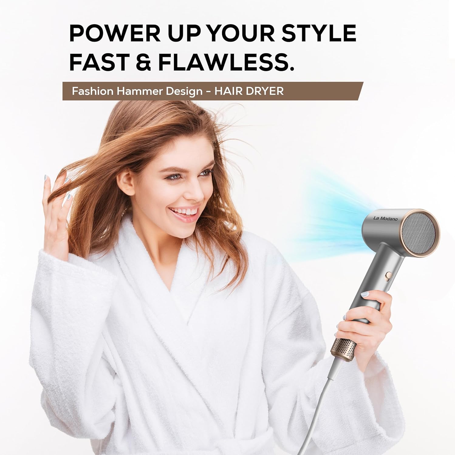 La Modano Hair Dryer 1800W for Women & Men Fast Drying, Overheat Protection, 2 Heat Settings, Compact Travel Blow Dryer - LMHD855-2