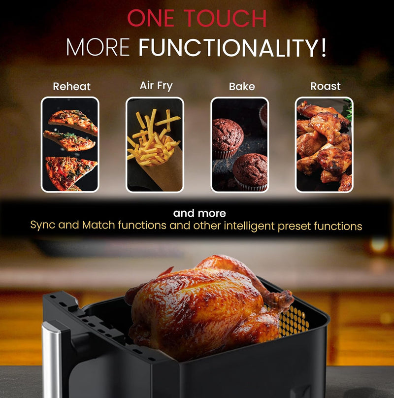 Nobel 10L 2200W Dual Drawer Digital Air Fryer with LED Display, Sync & Match Functions – NAF1201-3