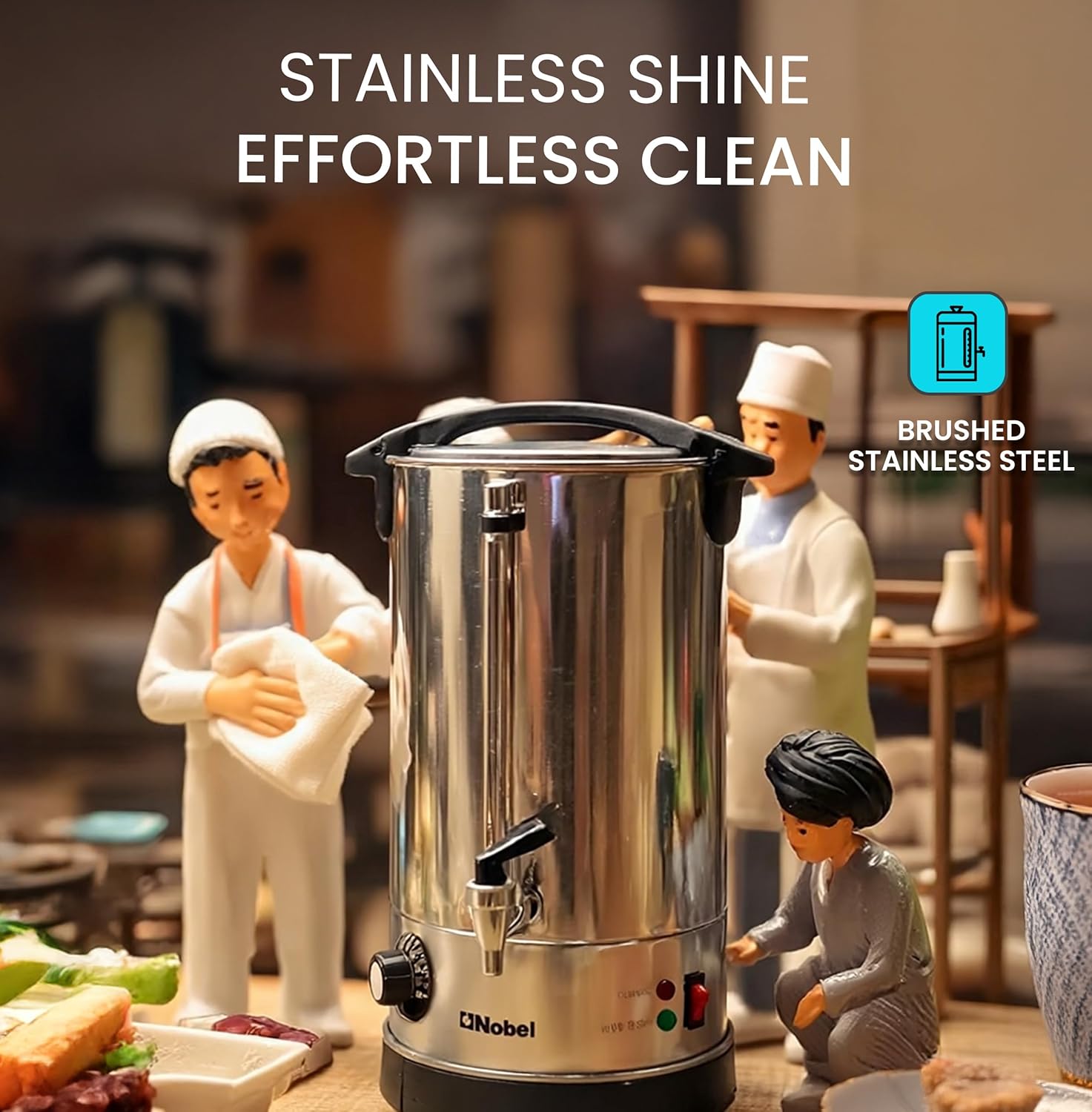 Nobel Water Boiler 1500W 16L Double Wall Stainless Steel, Safety Lock Lid, Non-Drip Brass Faucet, Keep Warm Function - NWB1600-5