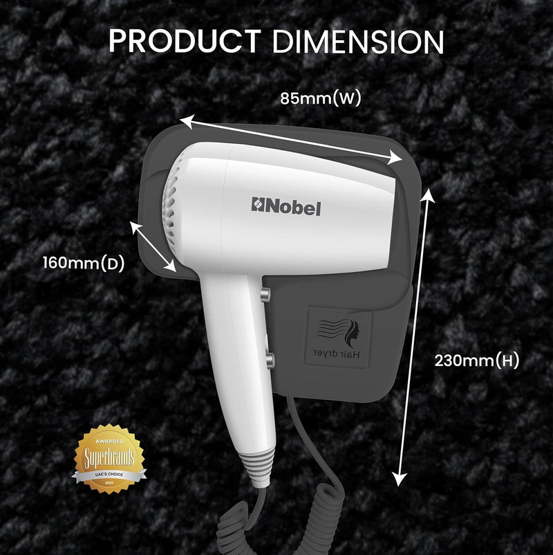 Nobel Hair Dryer 200W with Pure Copper DC Motor Fast Drying, Overheat Protection, Cool Button, Multiple Speeds & Heat Settings - NHDW1250-7