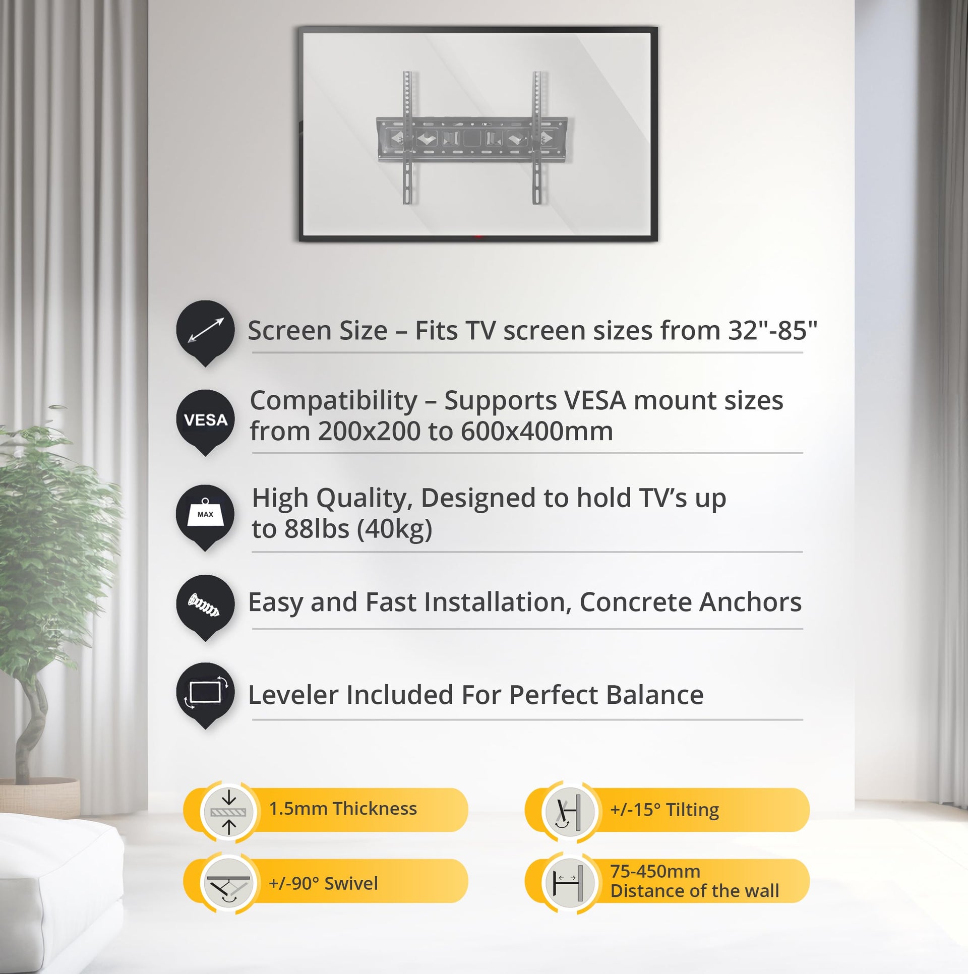 Bracket Pro Versatile Full Motion TV Mount: Ideal for Screens 32"-85" - BPX3285 Black