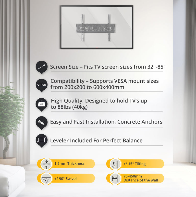 Bracket Pro Versatile Full Motion TV Mount: Ideal for Screens 32"-85" - BPX3285 Black-2