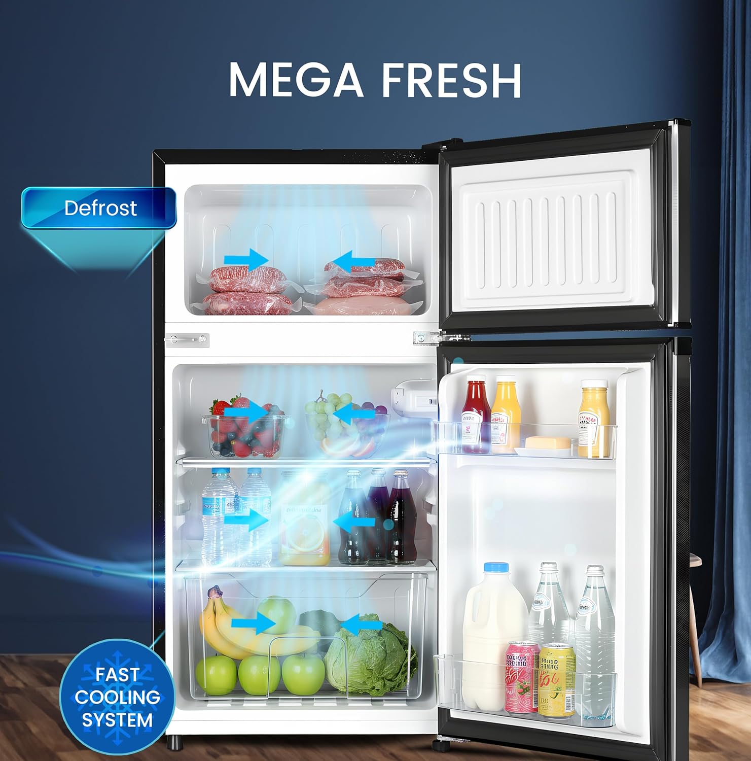 120L Gross / 90L Net, Double Door Refrigerator, Defrost, Recessed Handle – NR120E-4
