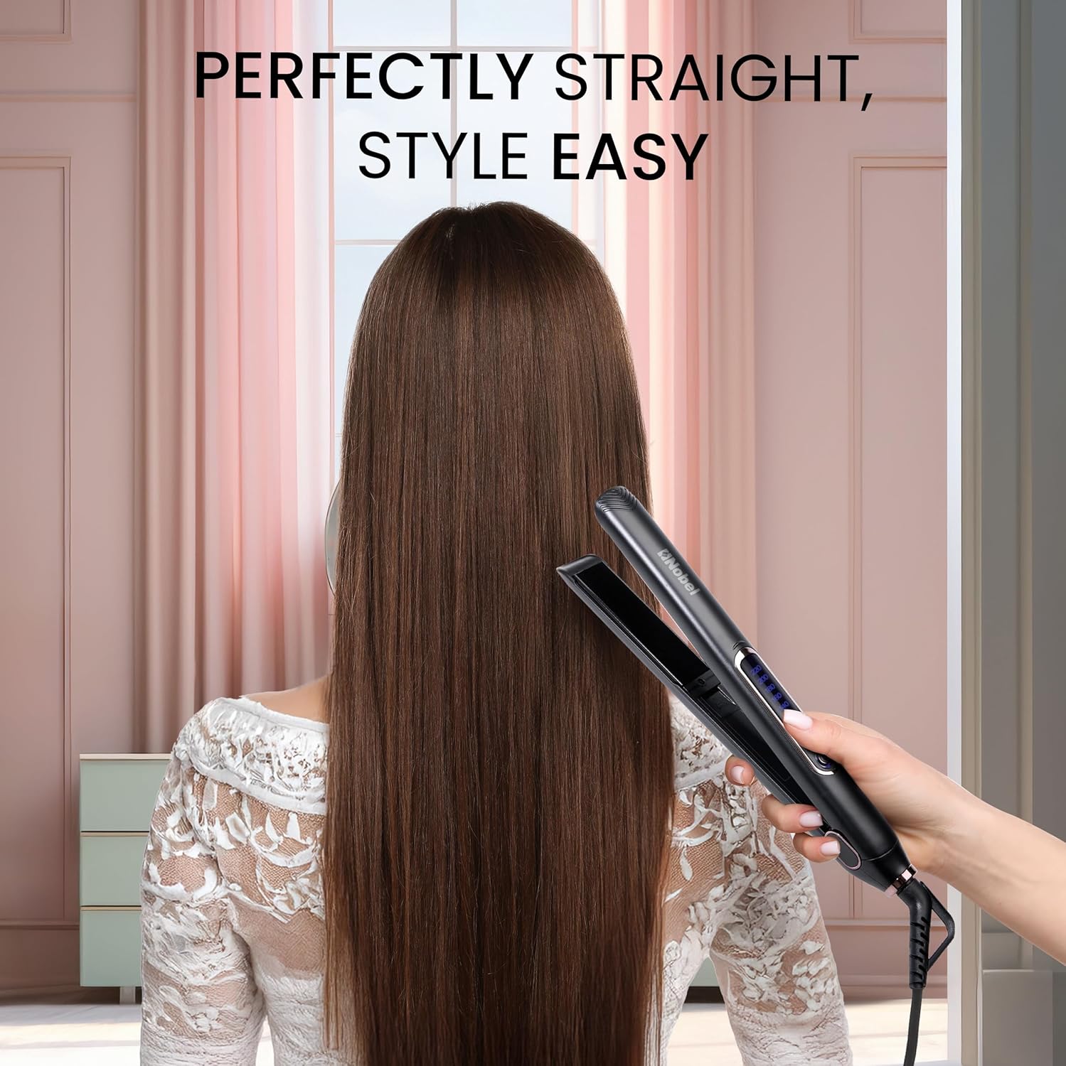 Nobel Hair Straightener With PTC Heating Plate 5 Temperature Control Levels LED Indicator Fast Heat - NHS450 Black