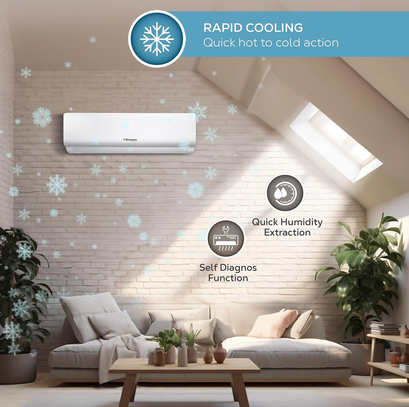 Bompani 1.5 Ton Split AC With 18000 BTU, Inverter Rotary Compressor, Auto-Restart, 4-Way Airflow, Overload Protection, Self-Diagnosis, Replaceable Air Filter, One Year Full Warranty - BSAC187VT1-4