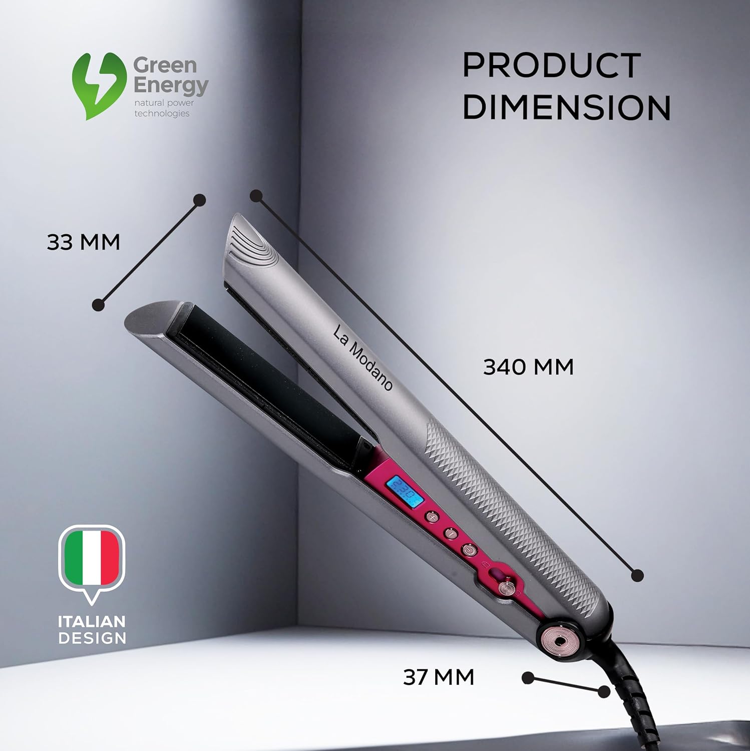 La Modano Hair Straightener with Ceramic Coating 8 Temperature Levels, LCD Display, PTC Heating, Lock Function Model - LMHS450-7