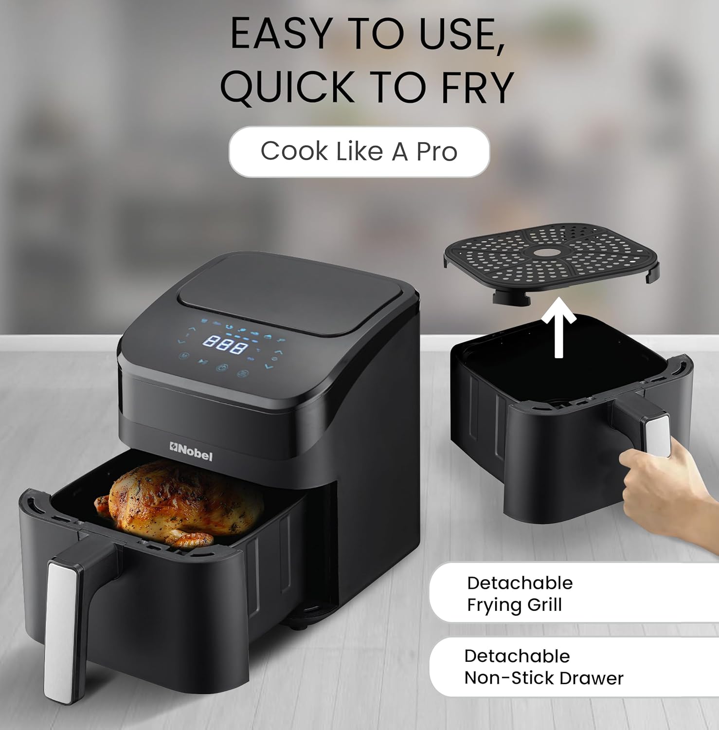 Nobel 4L Digital Air Fryer 1400W with 7 Preset Cooking Functions, Non-Stick Pot & Tray, LED Display, Temperature Control 80–200°C – NAF501-5
