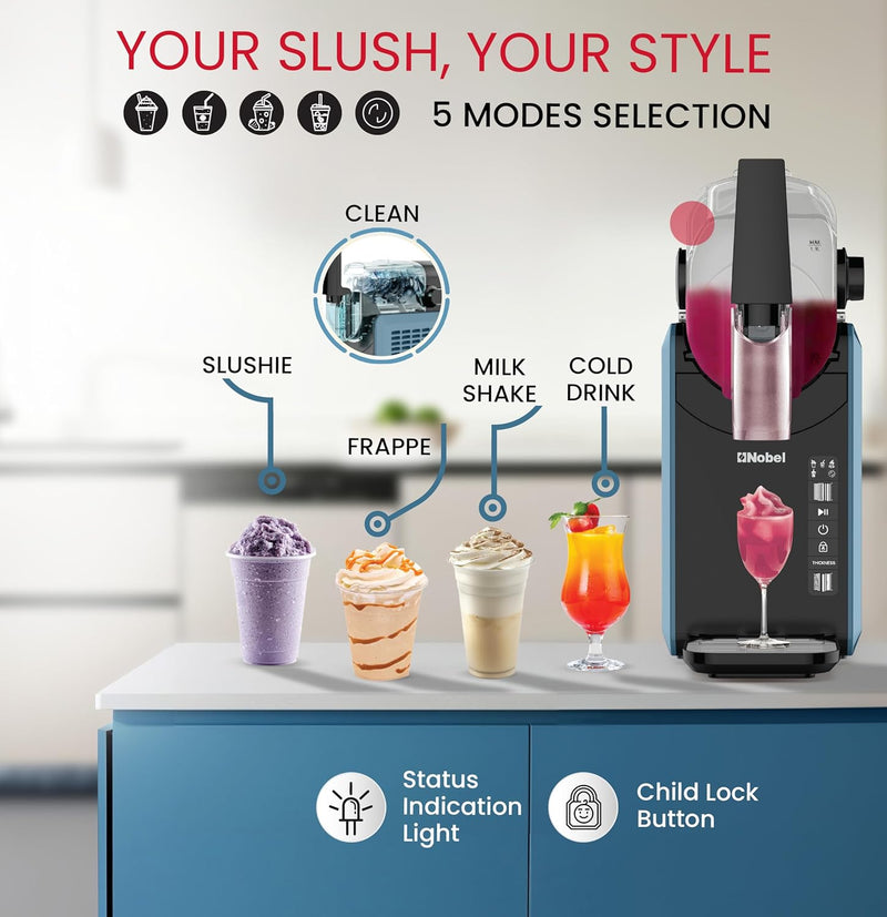 Nobel Slushi Frozen Drink Maker 2.6L | 5-in-1 Modes – Slushie, Frappe, Milkshake, Cold Drink & Clean | Child Lock, Removable Barrel, Low Noise | 220W, 220-240V - NSIM365EX-4