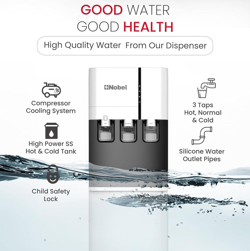Nobel Water Dispenser, 3 Taps, Hot, Normal, Cold, Bottom Loading, Child Safety Lock NWD800BL White-5