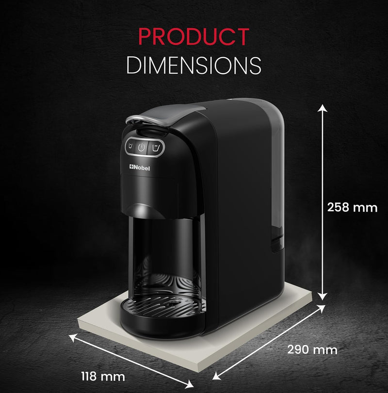 Nobel Multi-Capsule Coffee Machine 1400W Compatible with Nespresso, Dolce Gusto & Ground Coffee, 700ml Tank, Fast Heating in 40 Seconds - NCM35C-7