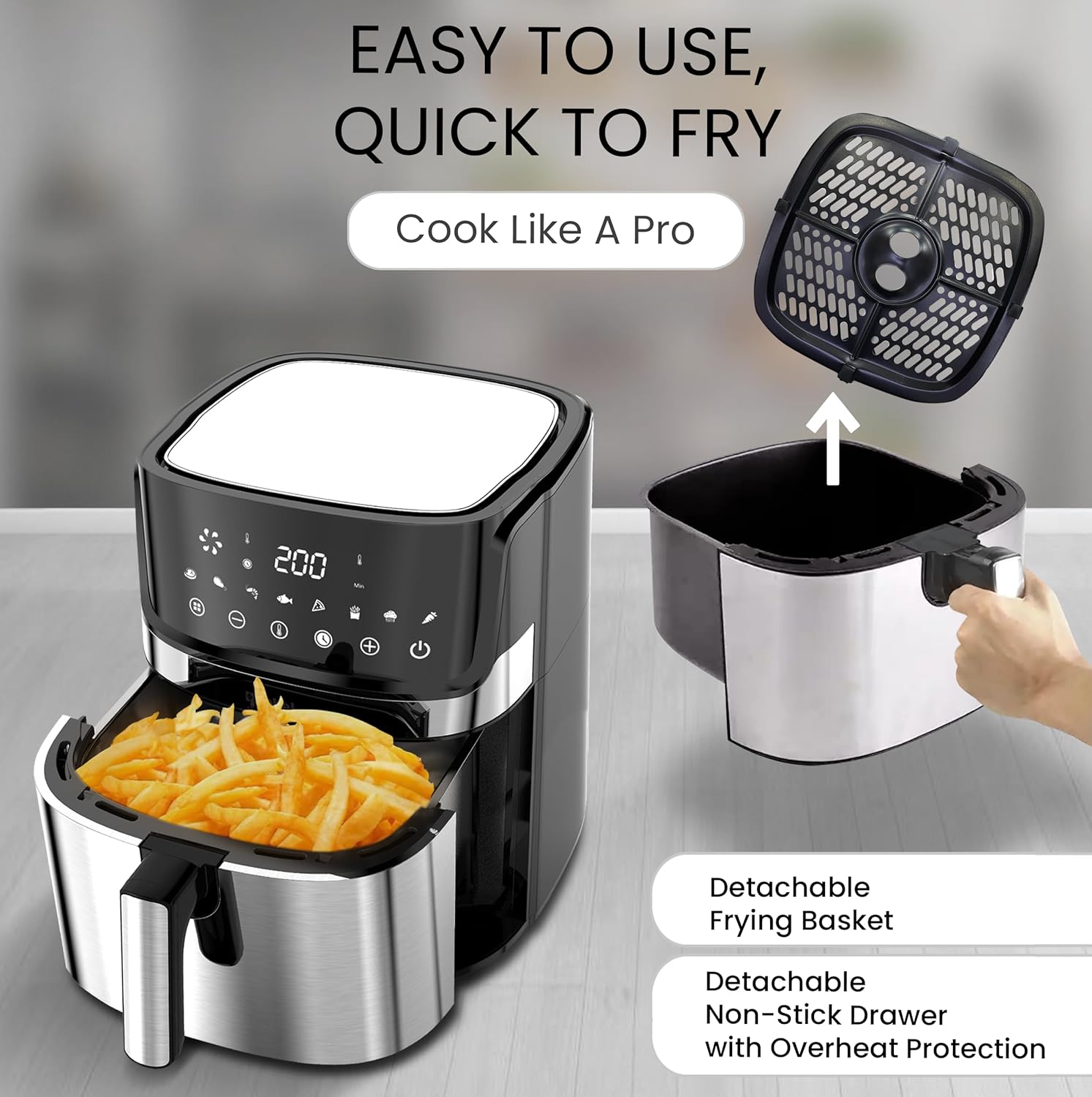 Nobel 6.5L Multifunctional Air Fryer With Digital Display And One-Touch Cooking - NAF800-4