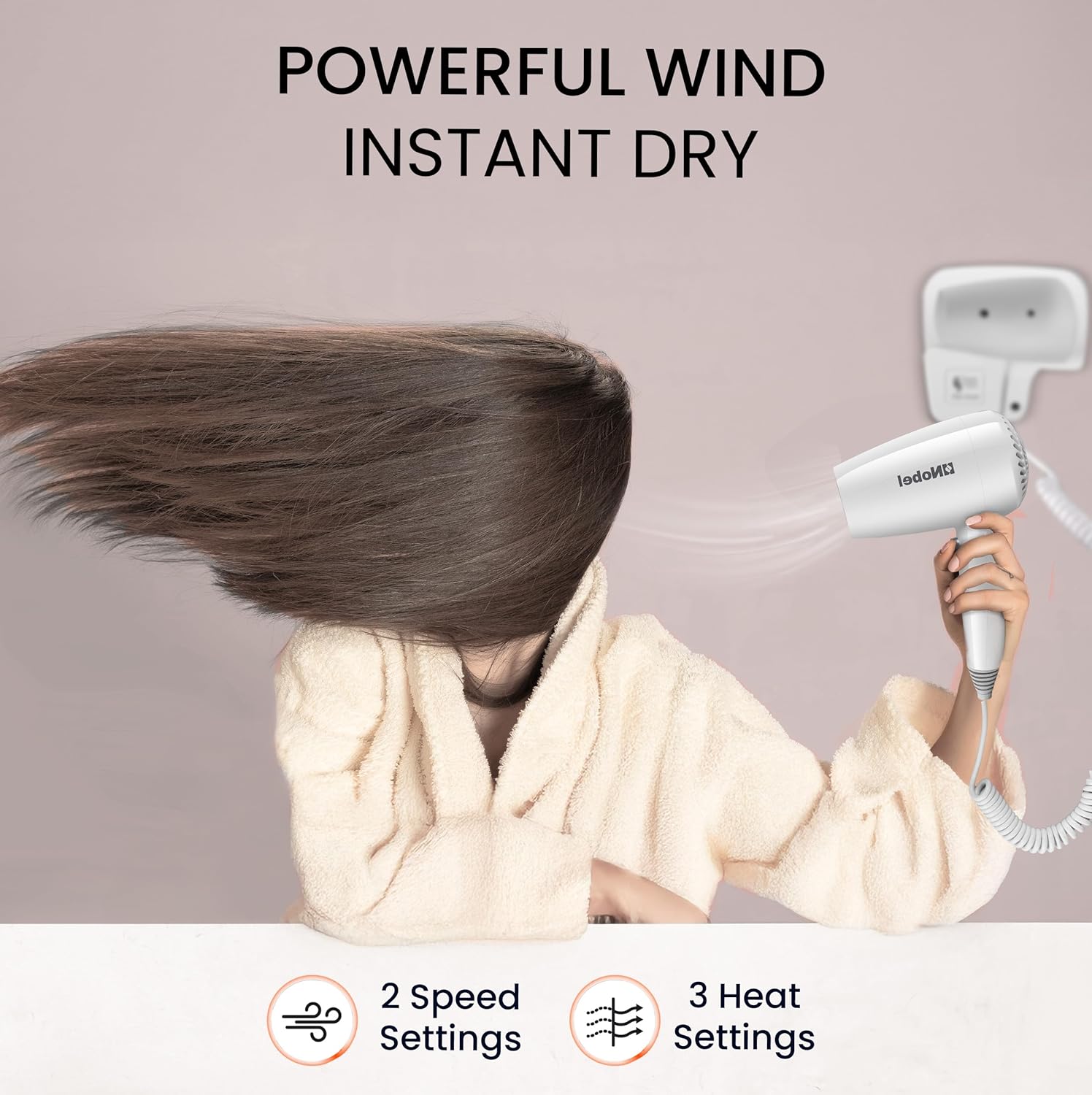 Nobel Hair Dryer 200W with Pure Copper DC Motor Fast Drying, Overheat Protection, Cool Button, Multiple Speeds & Heat Settings - NHDW1250-5
