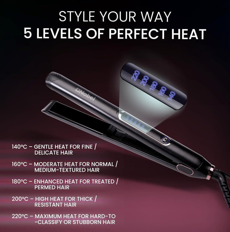 Nobel Hair Straightener With PTC Heating Plate 5 Temperature Control Levels LED Indicator Fast Heat - NHS450 Black-5
