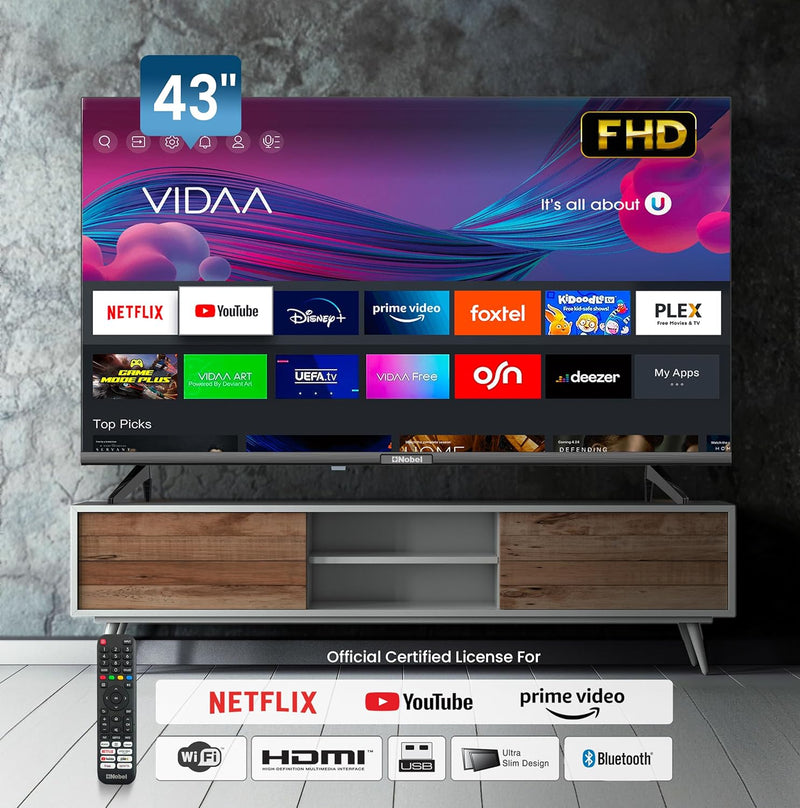 Nobel 43 Inch Smart TV Full HD – Powered by VIDAA OS, Netflix & YouTube Certified - NTV43VIDS Diamond Series-2