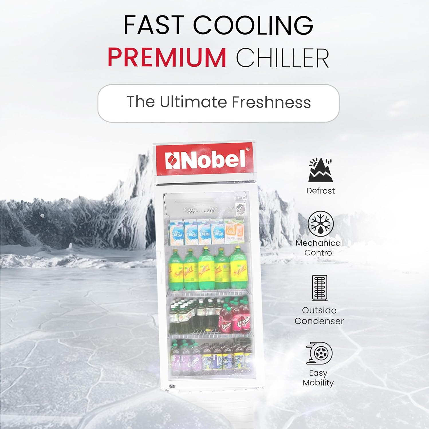Nobel Upright Chiller, Single Door 245 Litres Single Door Light Box Lock and Key - NSF245 White-5