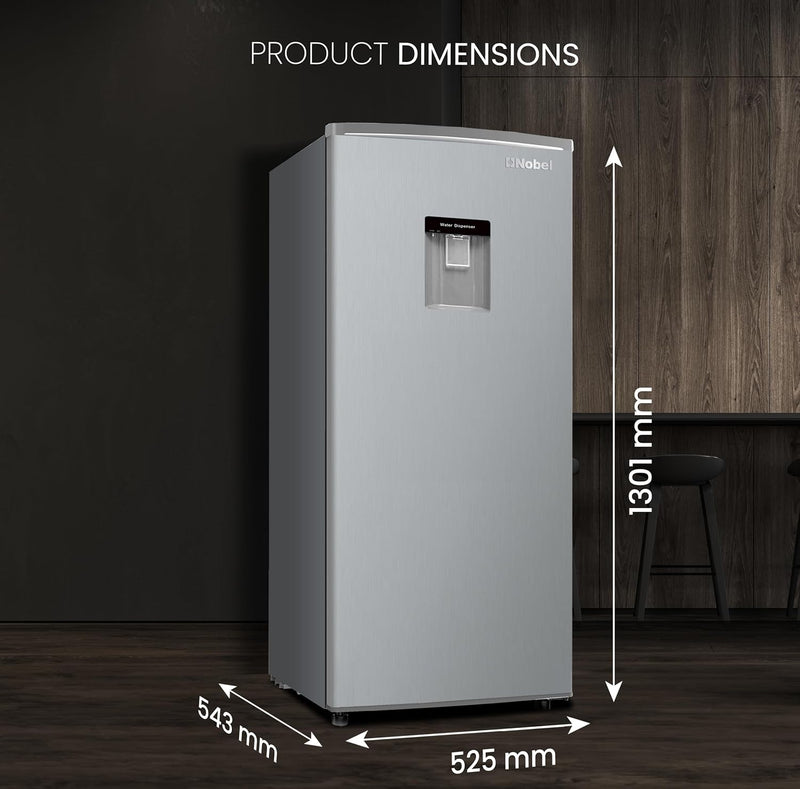 210L Gross, 190L Net Single Door Refrigerator with Water Dispenser, Defrost, Recessed Handle, Vegetable Crisper - NR210SS-8