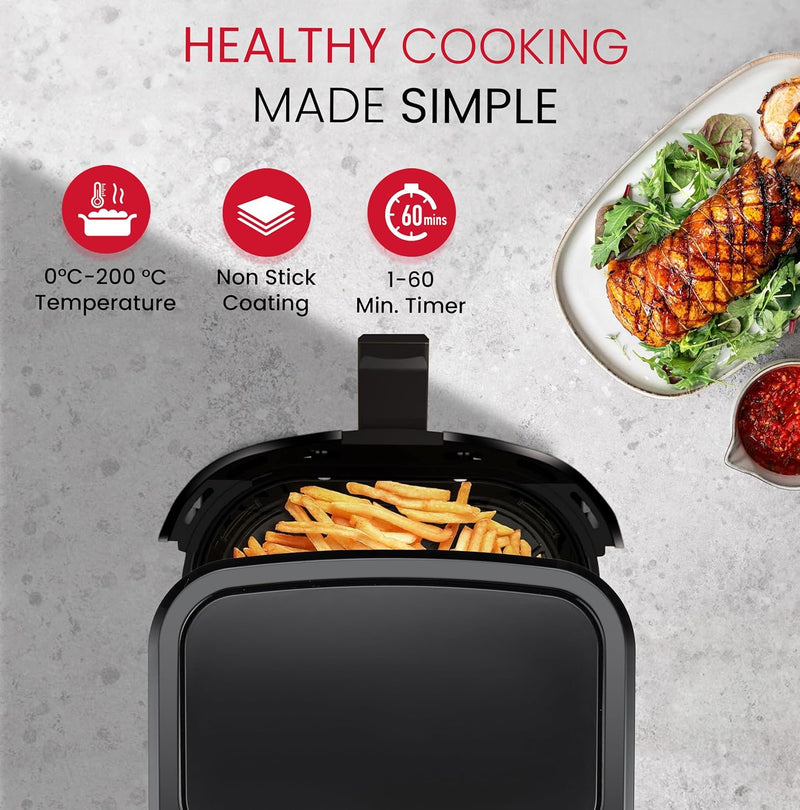 Nobel 4L Digital Air Fryer 1400W with 7 Preset Cooking Functions, Non-Stick Pot & Tray, LED Display, Temperature Control 80–200°C – NAF501-6