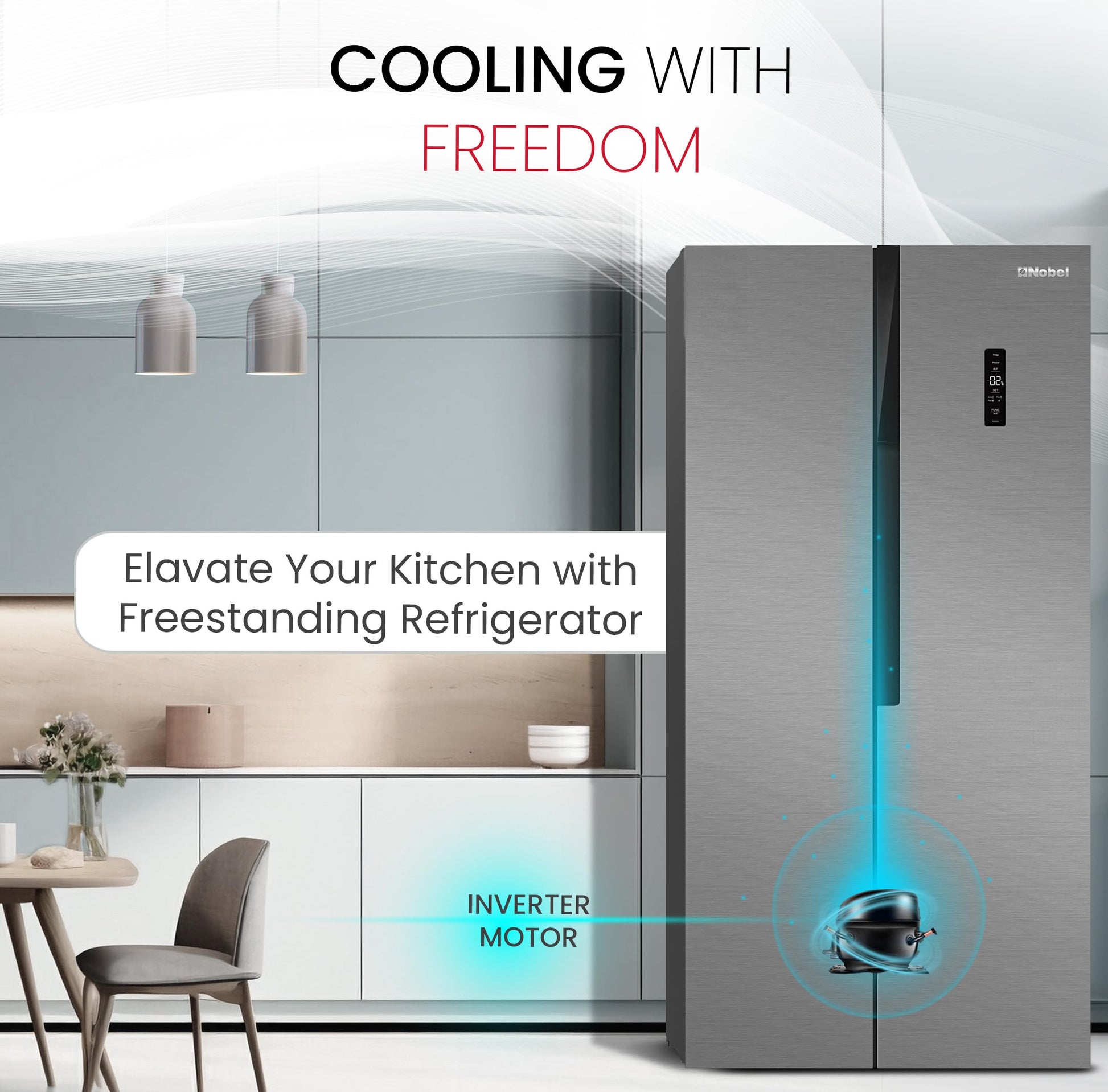 Nobel Side by Side Refrigerator 518 Ltr, Inverter Technology, LED Display, R600a Refrigerant - Inside LED Light, Condenser, Removable Gasket - Adjustable Legs NR700D Silver-6