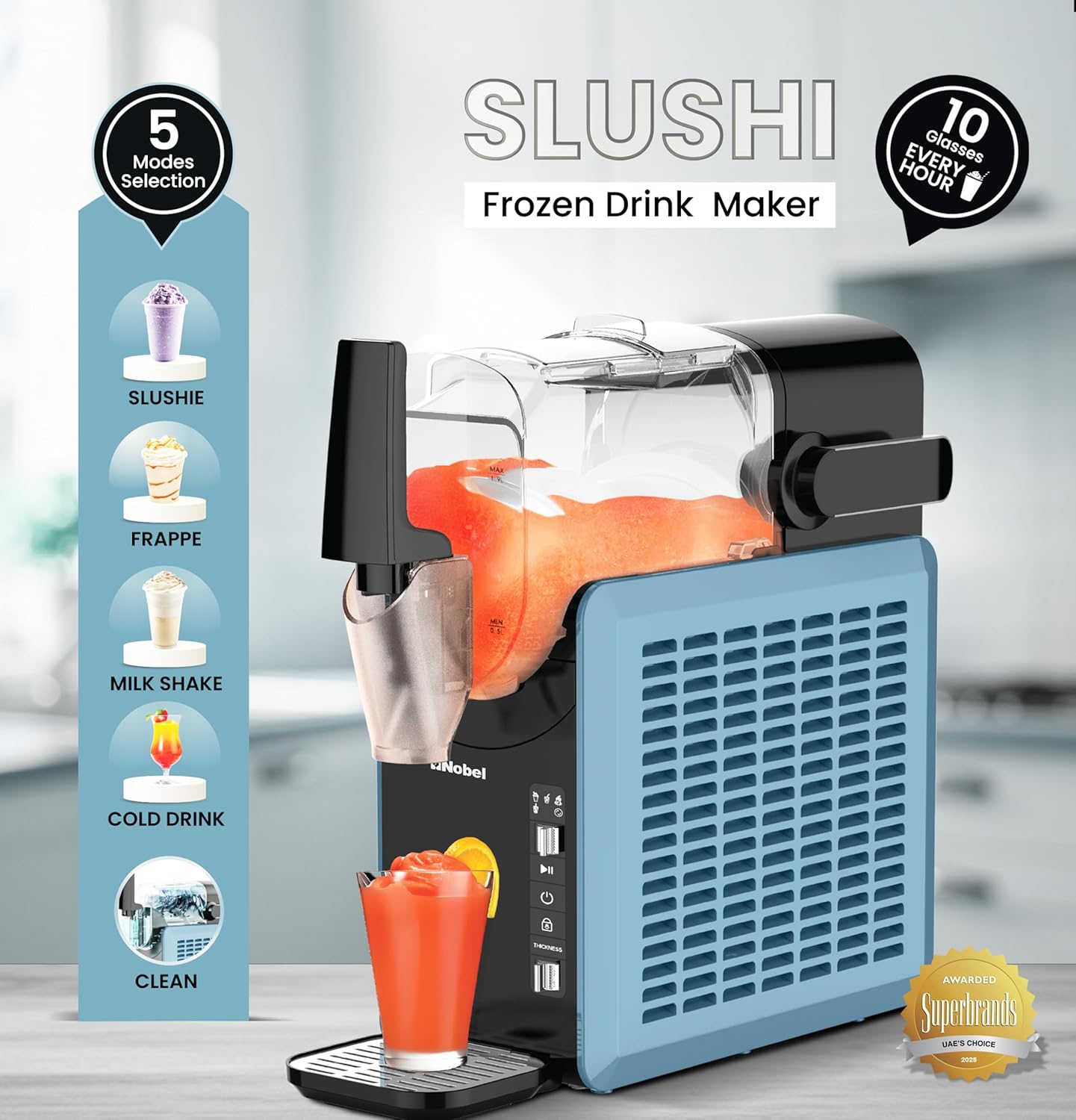 Nobel Slushi Frozen Drink Maker 2.6L | 5-in-1 Modes – Slushie, Frappe, Milkshake, Cold Drink & Clean | Child Lock, Removable Barrel, Low Noise | 220W, 220-240V - NSIM365EX-1