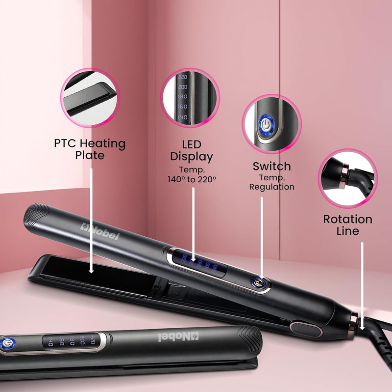 Nobel Hair Straightener With PTC Heating Plate 5 Temperature Control Levels LED Indicator Fast Heat - NHS450 Black-3