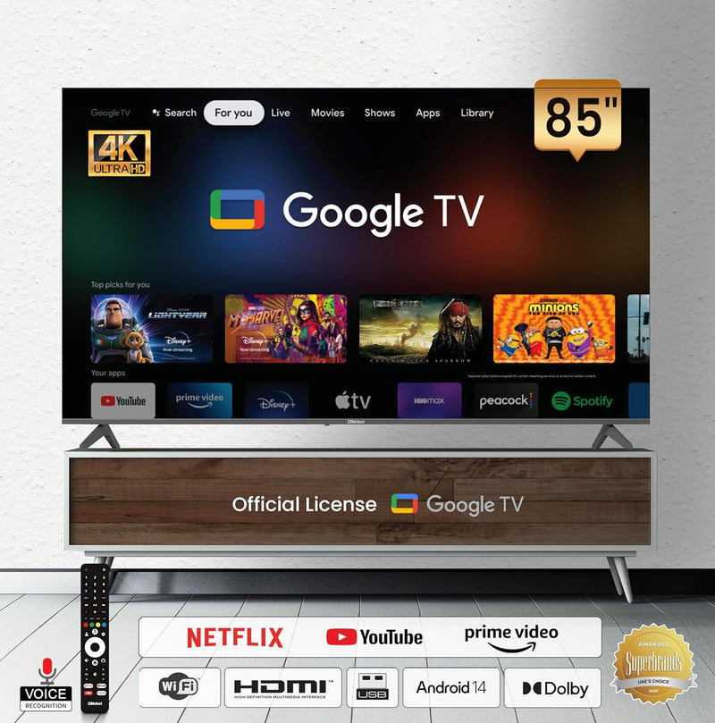 Nobel 85-Inch 4K UHD Google TV Smart TV, Dolby Sound & Voice Control, Android 14, Netflix YouTube Prime, Wi-Fi & Bluetooth Connectivity – UHD85G-2