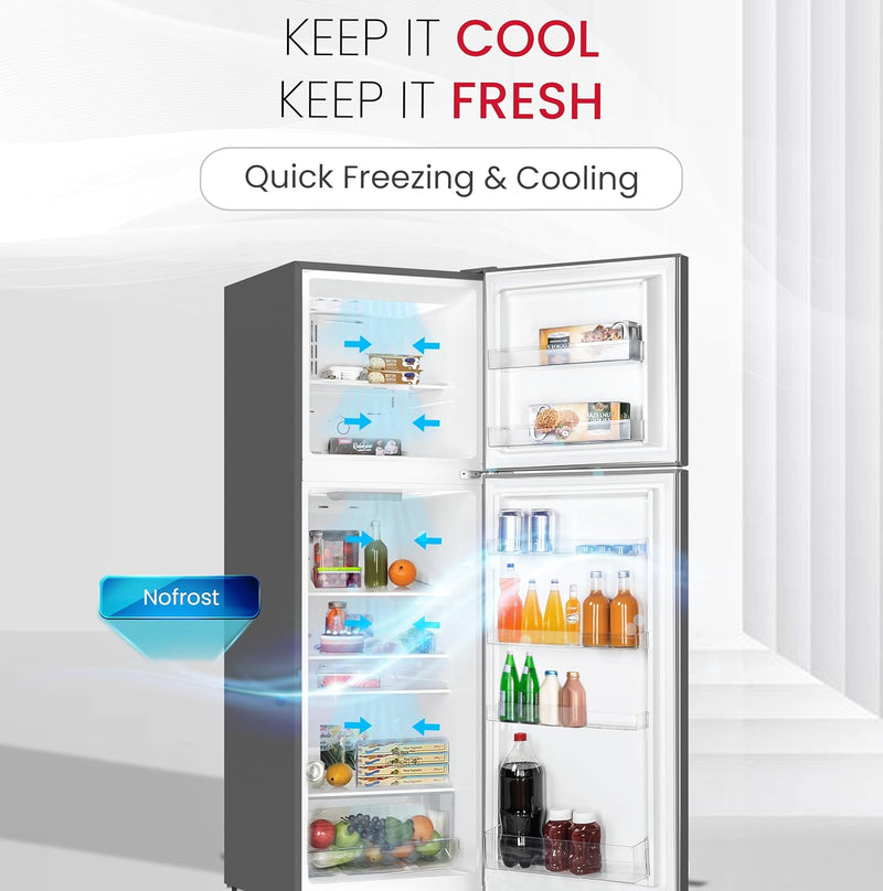 270L Gross / 180L Net Capacity Double Door Refrigerator, NoFrost, Electronic Control System, Inside Condenser - NR350NF-3