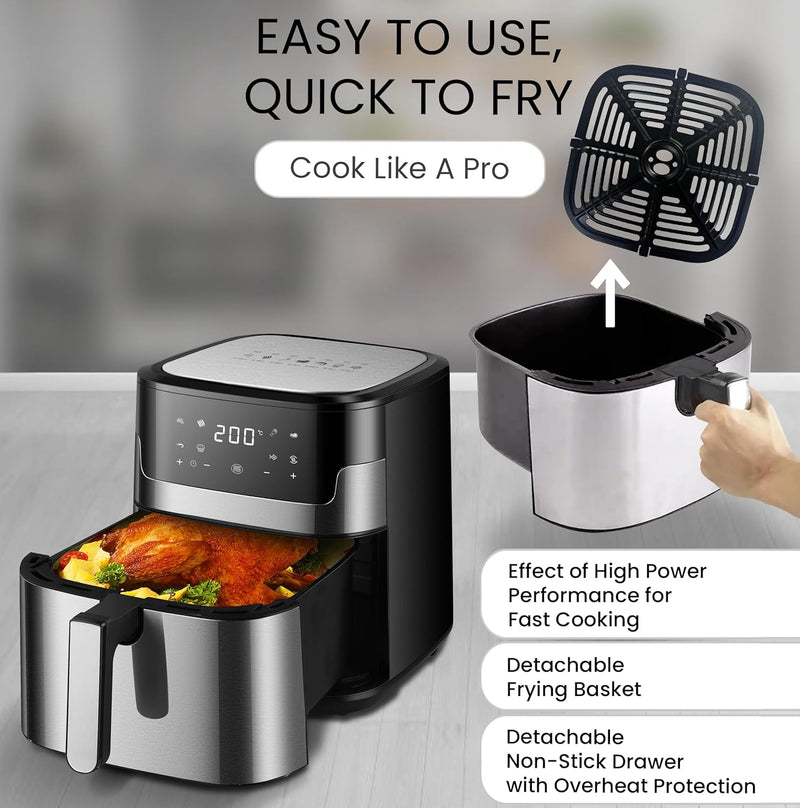 Nobel Air Fryer 8 Liters Capacity Multifunctional Fryer Digital Display and Touch Button High Speed Air Circulation Technology Frying Non- Stick Coating Frying - NAF1000-4