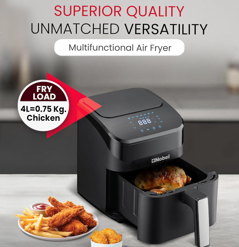 Nobel 4L Digital Air Fryer 1400W with 7 Preset Cooking Functions, Non-Stick Pot & Tray, LED Display, Temperature Control 80–200°C – NAF501-2
