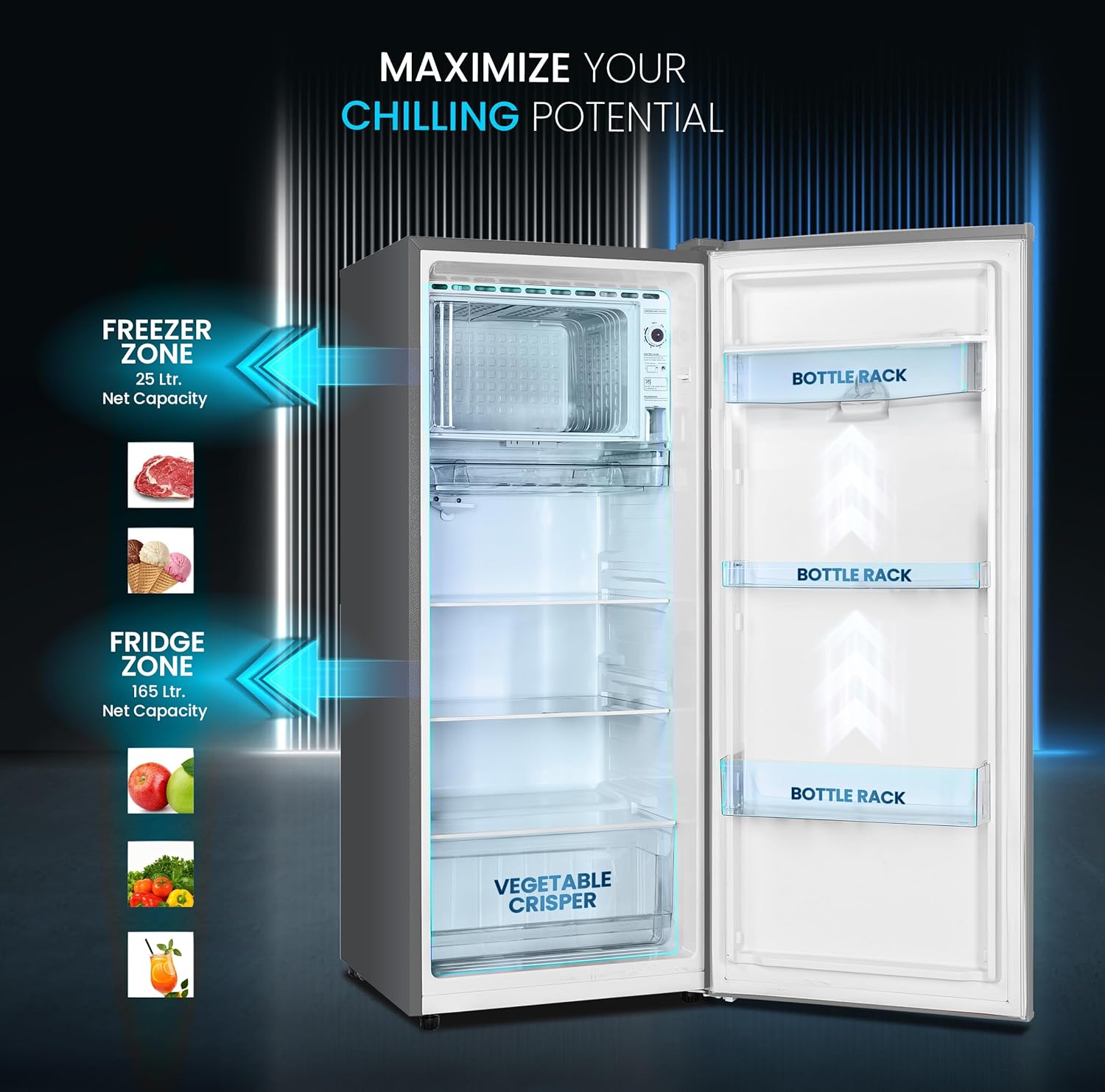 210L Gross, 190L Net Single Door Refrigerator with Water Dispenser, Defrost, Recessed Handle, Vegetable Crisper - NR210SS-4