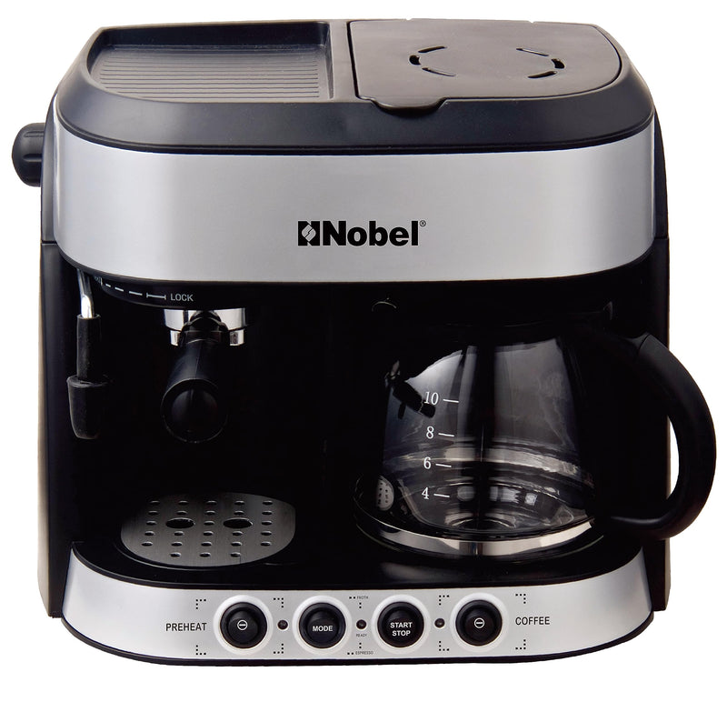 Nobel Coffee Machine 1.25 Liter Espresso & Americano With Steam Pump One Year Full Warranty, Silver - NCM13-1