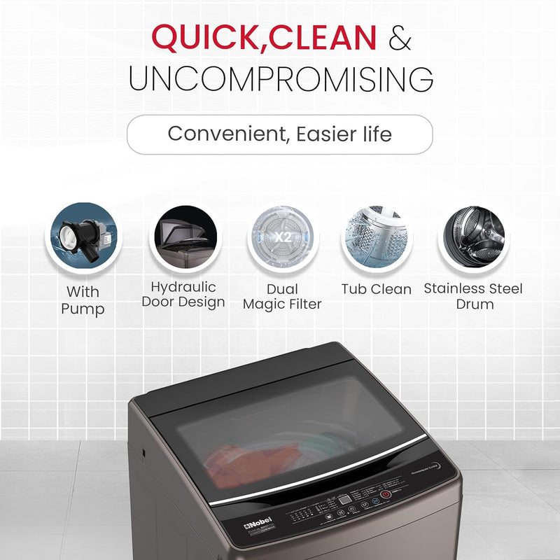 Nobel Washing Machine 10kg Capacity, Electronic Control, LED Display, 6 Programs NWM1150 Silver-3