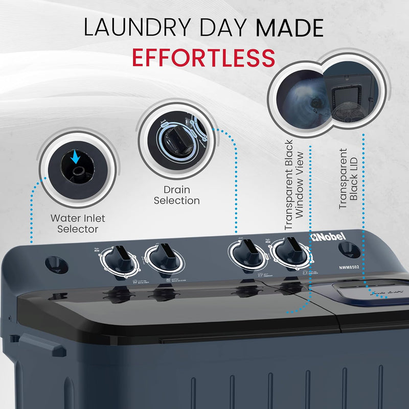 Semi Automatic Washing Machine, 8 Kg Wash Capacity 5.5 Kg Spin Capacity – NWM8502-3