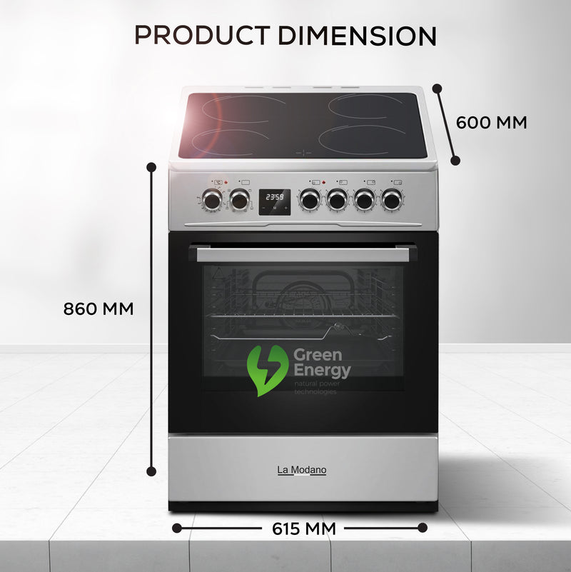 60x60 cm Vitroceramic Electric Cooker, 4 Highlight Ceramic Heaters, Free-Standing Oven, Turbo Fan, Double Glass Door - LMC60VT-8